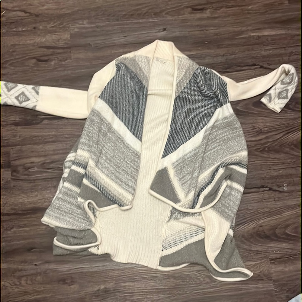 Grey, black, and white cardigan